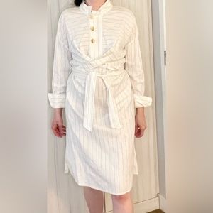 Linen white off midi dress with a stripes and gold buttons by Zara
